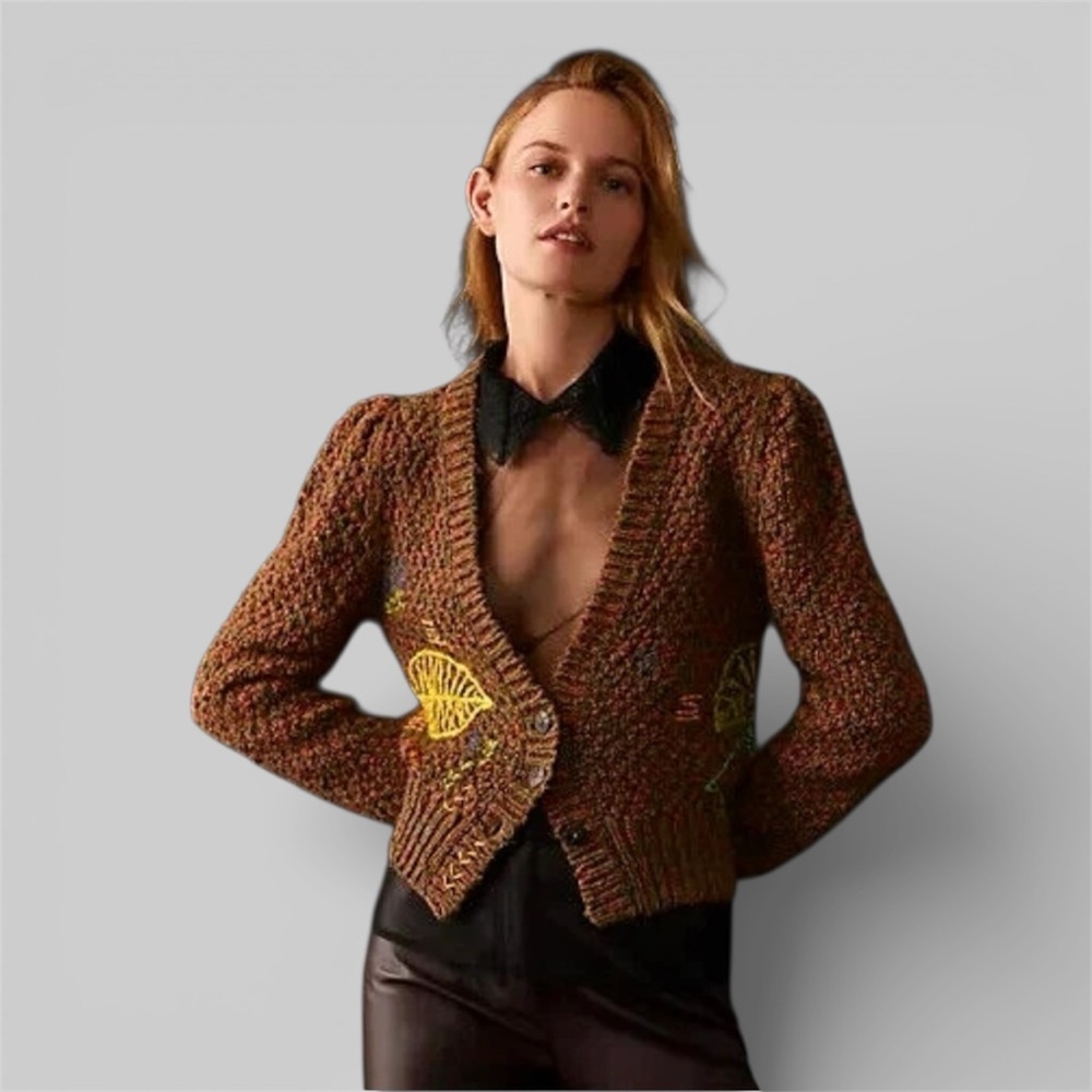 Anthropologie Wendy Wurtzburger Marcella Violini Monstera Cardigan